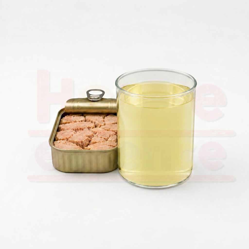 Glass container with white powder and a small brass container with brown items on a light background